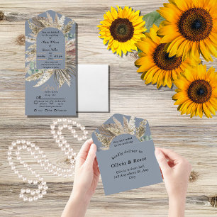 Invitation Tout En Un Elégant mariage moderne bleu foncé