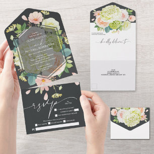 Invitation Tout En Un Elégant Mariage Onyx Floral