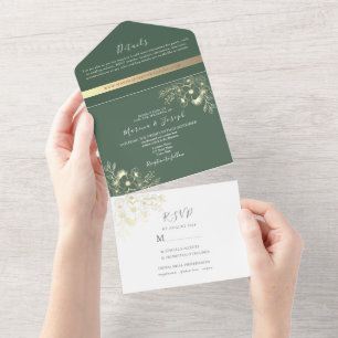 Invitation Tout En Un Élégant mariage or vert olive