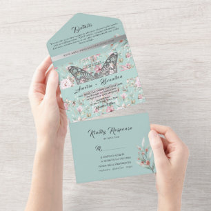 Invitation Tout En Un Élégant Mariage Pastel Rose Bleu