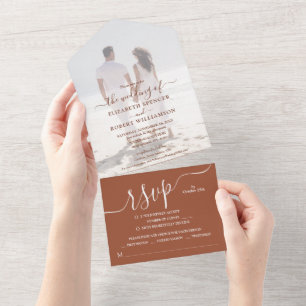 Invitation Tout En Un Élégant Mariage photo en terre cuite