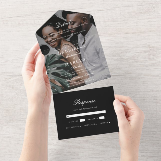 Invitation Tout En Un Élégant Mariage photo noir et blanc (Déchirure)