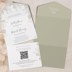 Invitation Tout En Un Élégant Mariage Sage Verdure Calligraphie Script