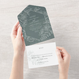 Invitation Tout En Un Élégant Mariage végétal vert Sage