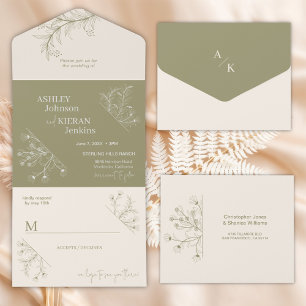 Invitation Tout En Un Élégant mariage vert mousse