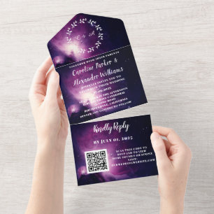 Invitation Tout En Un Elégant Marine Blue Galaxy Moderne RSVP QR Code