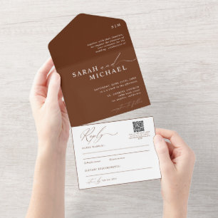 Invitation Tout En Un Élégant minimal nettoyage script QR Code Mariage p