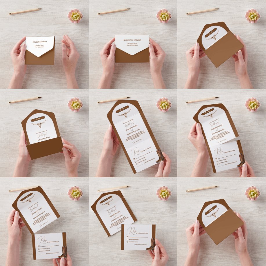 Invitation Tout En Un Élégant minimaliste Boho Western Cowboy Mariage