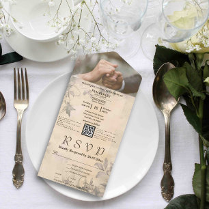 Invitation Tout En Un Élégant minimaliste Crème Vintage QR Code photo