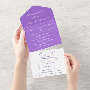 Invitation Tout En Un Élégant minimaliste Mariage de script violet