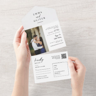 Invitation Tout En Un Élégant minimaliste moderne QR Code photo RSVP