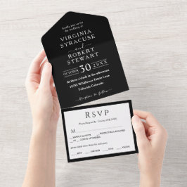 Invitation Tout En Un Élégant minimaliste noir et blanc Mariage