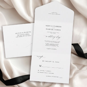 Invitation Tout En Un Elégant minimaliste noir et blanc simple mariage