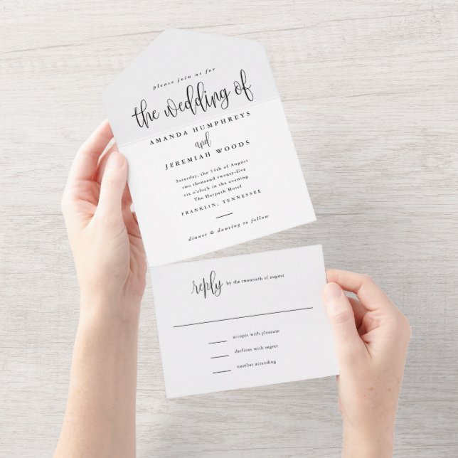 Invitation Tout En Un Élégant Moderne Calligraphie Script Mariage photo (Déchirure)