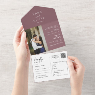 Invitation Tout En Un Elégant moderne Dusty violet QR Code photo RSVP