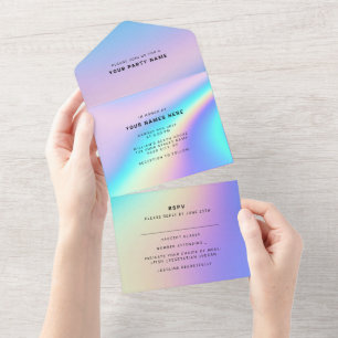 Invitation Tout En Un Élégant Moderne Holographique Personnalisé