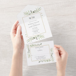 Invitation Tout En Un Élégant Monogramme de Feuillage de Mariage 