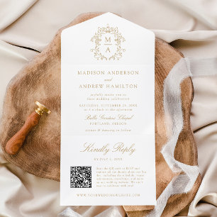 Invitation Tout En Un Élégant Monogramme de mariage en Chinoiserie Couro