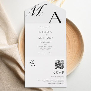 Invitation Tout En Un Élégant Monogramme moderne minimaliste Mariage