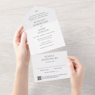 Invitation Tout En Un Élégant noir et blanc QR Code Mariage classique