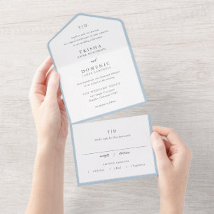 Invitation Tout En Un Élégant Poudre bleu Monogramme Mariage moderne