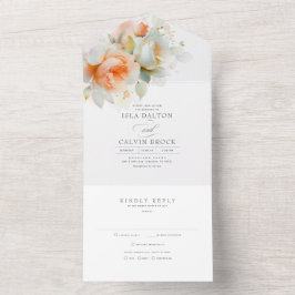 Invitation Tout En Un Élégant Rose doux Fleurs Boho Mariage