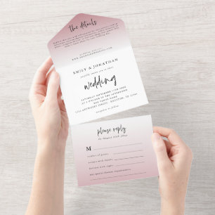 Invitation Tout En Un Élégant Rose Dusty Mariage de script