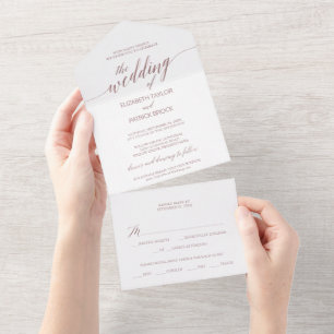 Invitation Tout En Un Élégant Rose Mariage de calligraphie or