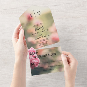 Invitation Tout En Un Élégant rose rose rose rose Mariage