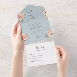 Invitation Tout En Un Elegant Roses Editable Blue Wedding