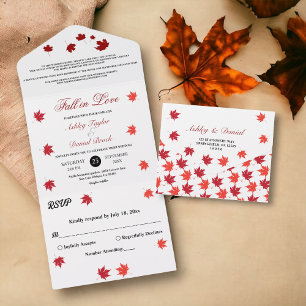 Invitation Tout En Un Élégant Rustique automne laisse Romantique Mariage
