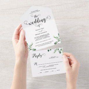 Invitation Tout En Un Elégant Rustique Eucalyptus Feuille Mariage de ver