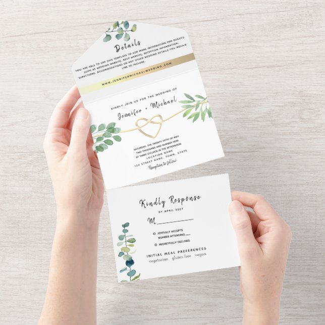 Invitation Tout En Un Elégant Rustique Eucalyptus Mariage de verdure (Déchirure)