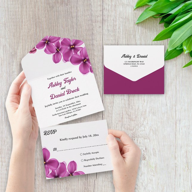 Invitation Tout En Un Élégant Rustique Purple Fleur été Floral Mariage (Créateur téléchargé)