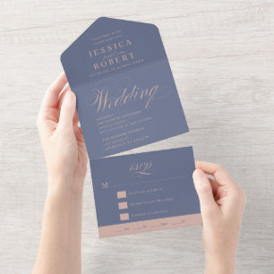 Invitation Tout En Un Élégant Script Dusty Purple Calligraphie Mariage