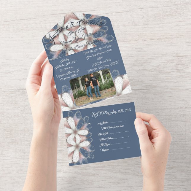 Invitation Tout En Un Élégant Script Photo Hawaiian Floral Beach Mariage (Déchirure)