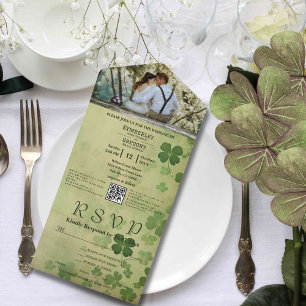 Invitation Tout En Un Elégant Shamrock Clover Irish Celtic Photo QR Code