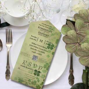 Invitation Tout En Un Élégant Shamrock Clover Irish Celtic QR Code