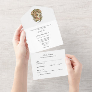 Invitation Tout En Un Élégant simple or catholique Mariage floral