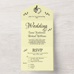 Invitation Tout En Un Elégant thème Mariage de musique Jaune