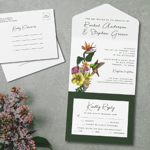 Invitation Tout En Un Élégant Tropical Floral Verdure Mariage d'été Al