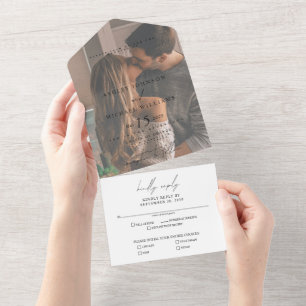 Invitation Tout En Un Elégant Vellum Overlay photo mariage RSVP
