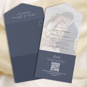 Invitation Tout En Un Élégant Vellum Photo Overlay Ardoise Bleu Code Q