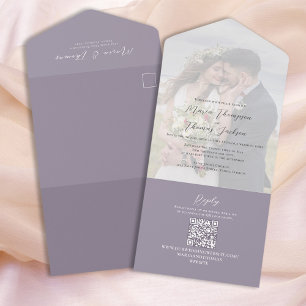 Invitation Tout En Un Élégant Vellum Photo Overlay Lilac   QR Code RSVP