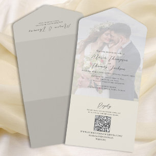 Invitation Tout En Un Élégant Vellum Photo Overlay Sage Green Code QR