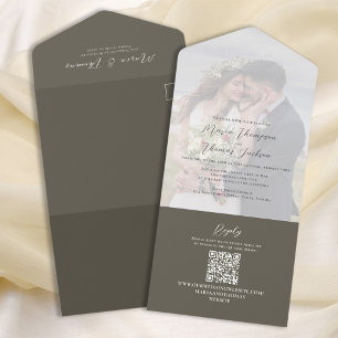 Invitation Tout En Un Élégant Vellum Photo superposition Brown foncé C