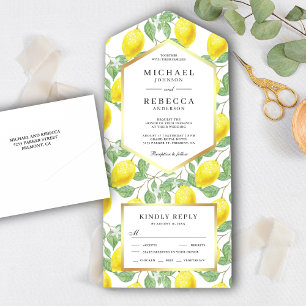 Invitation Tout En Un Élégant verger botanique de citron mariage verdure