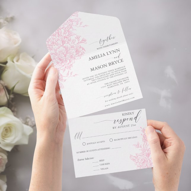 Invitation Tout En Un Elegant Victorian Blush Pink Floral Wedding  (Elegant Victorian Blush Pink Floral Wedding All In One Invitation)