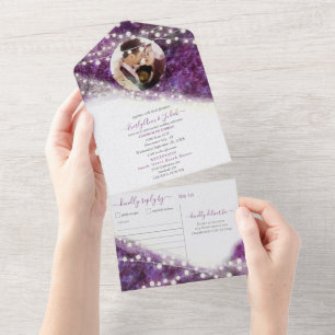 Invitation Tout En Un Élégant violet Amethyst Crystal Geode Mariage
