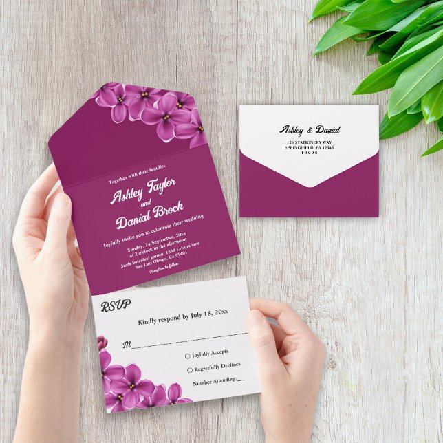 Invitation Tout En Un Élégant violet orchidée Mariage floral Boho (Créateur téléchargé)
